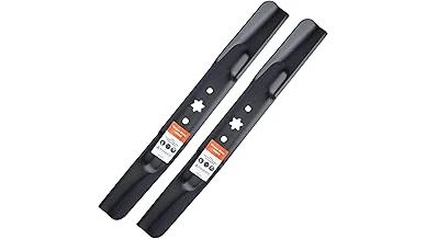 The image shows a selection of top-rated mower blades designed for cutting through thick grass effectively.