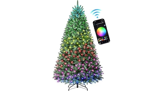 The image shows various artificial Christmas trees, highlighting top-rated options for festive decorating.