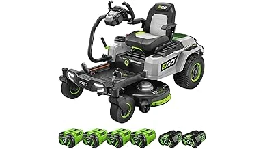 The image shows a powerful zero-turn riding lawn mower, ideal for tackling any yard.