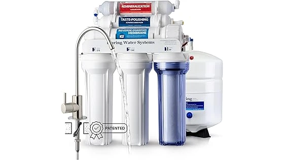 The image shows a clean, modern reverse osmosis water filtration system ideal for hydroponics.