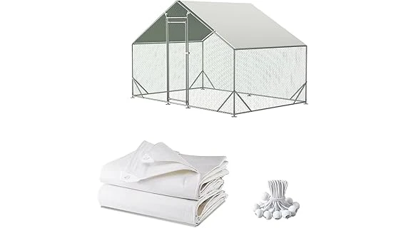 This image shows a durable tarp protecting a chicken coop, perfect for our Top Rated 10 Tarp list.