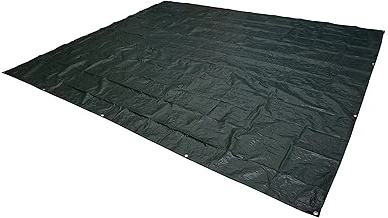 This image shows a durable, waterproof tarp spread out over a campsite for protection.