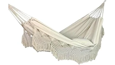 The image shows a comfortable double hammock with stand, perfect for relaxing outdoors, highlighting top picks.