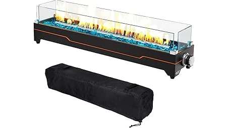 The image shows several modern patio fire pits with propane tanks, suggesting the best selling selection.