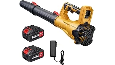 The image shows a selection of powerful gas handheld leaf blowers for efficient yard work.