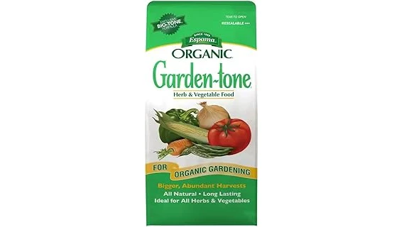 The image shows a variety of popular organic water-soluble fertilizers arranged attractively for garden use.