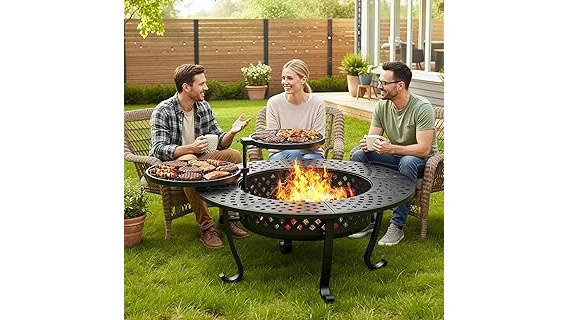 The image shows a stylish wood burning fire pit ideal for outdoor gatherings, from the Most Popular 10 Wood Burning Fire Pits.
