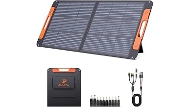 This image shows a sleek, portable solar generator with panels set up for outdoor power.