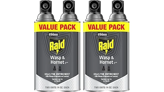 The image shows a collection of top-rated wasp and hornet spray cans, ready for pest control.