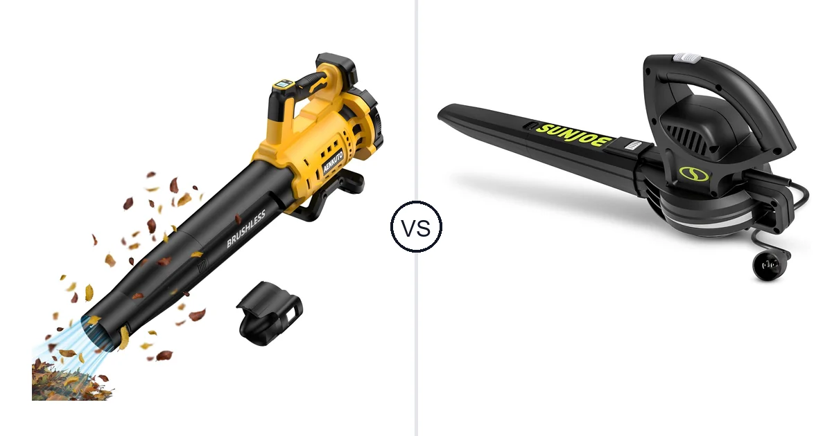 Comparison of Aenkuto Cordless Leaf Blower for DEWALT 20V and Sun Joe SBJ597E