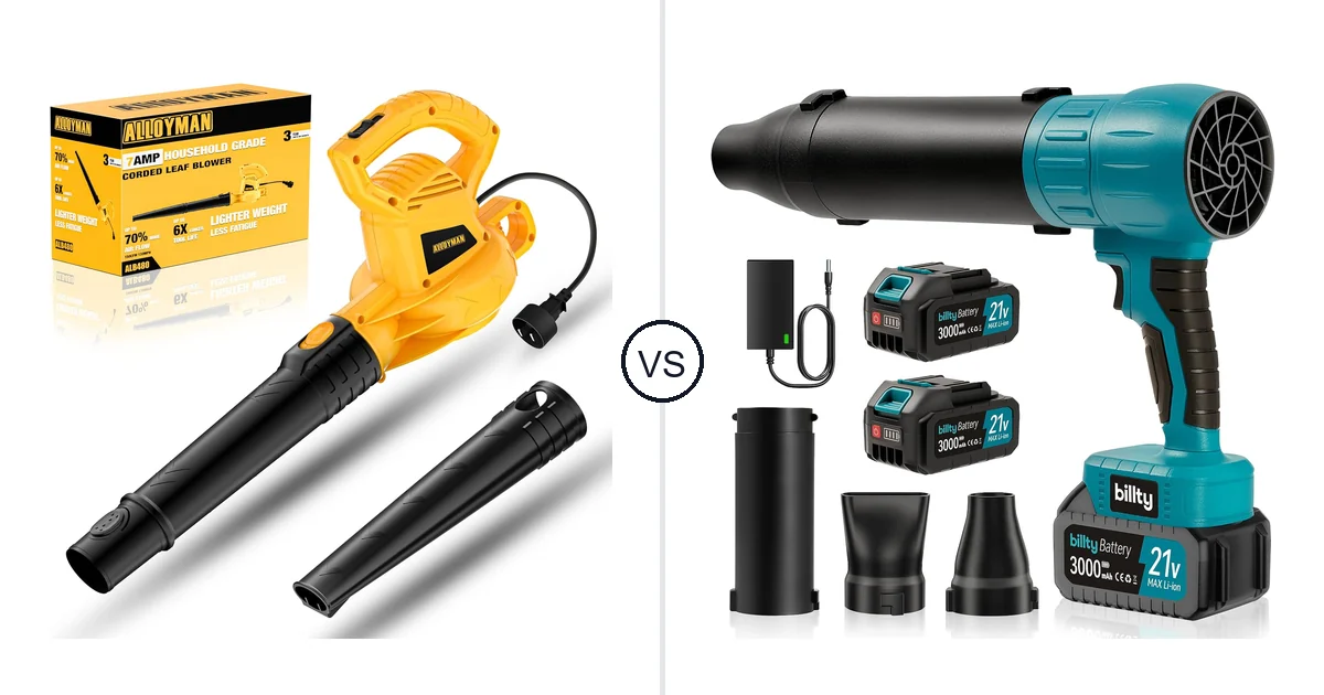 Comparison of Alloyman Corded Leaf Blower-yellow and billty Cordless Leaf Blower