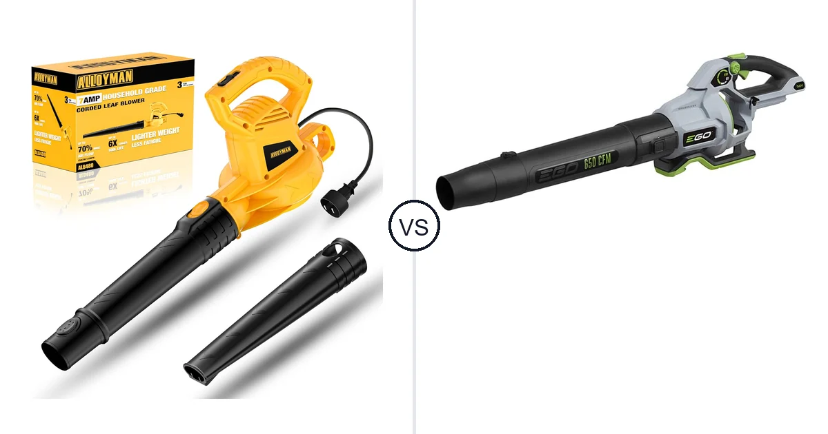 Comparison of Alloyman Corded Leaf Blower-yellow and EGO Power+ Leaf Blower