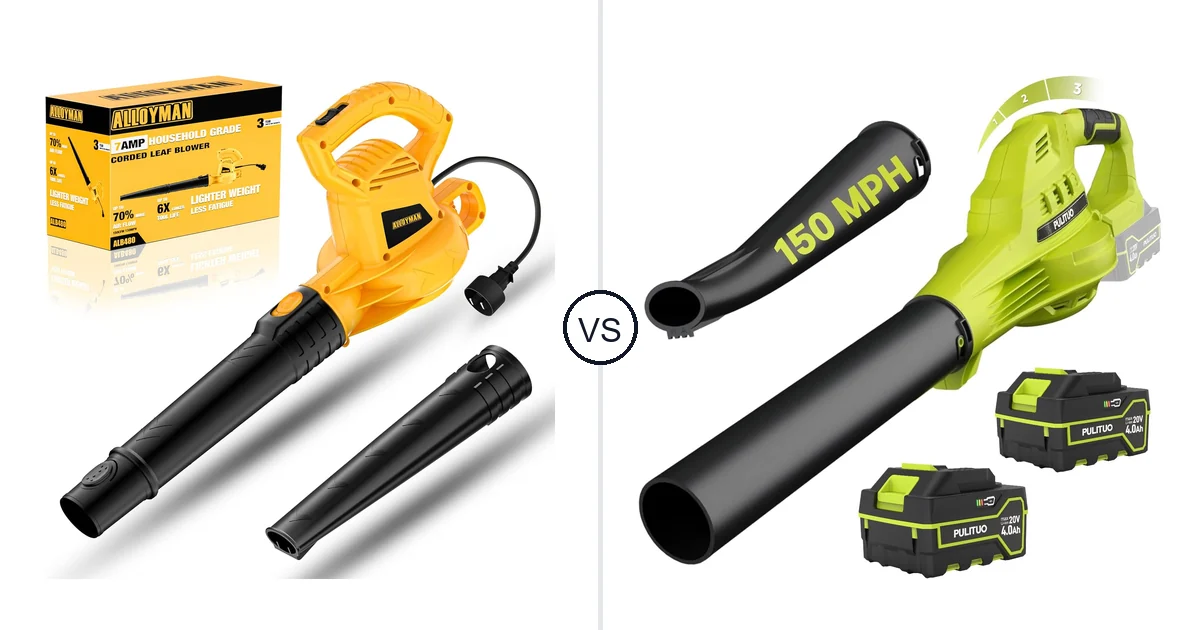 Comparison of Alloyman Corded Leaf Blower-yellow and PULITUO Updated 4.0 Batteries, Green