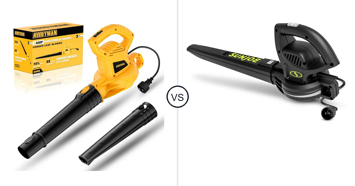 Comparison of Alloyman Corded Leaf Blower-yellow and Sun Joe SBJ597E