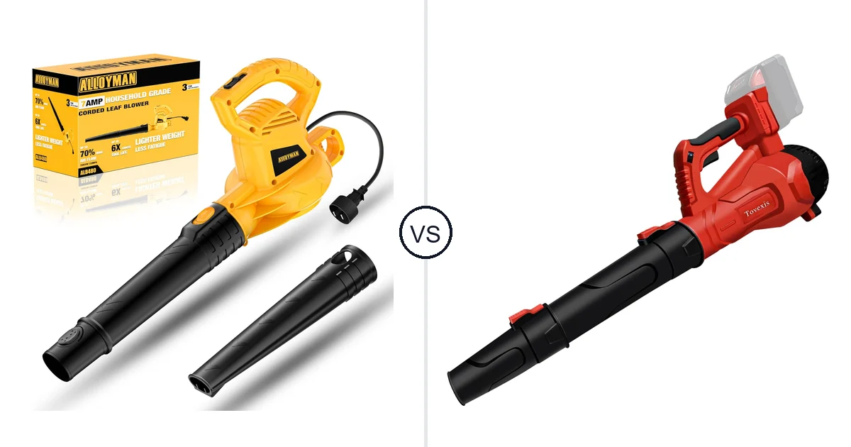 Comparison of Alloyman Corded Leaf Blower-yellow and Tovexis Cordless Leaf Blower