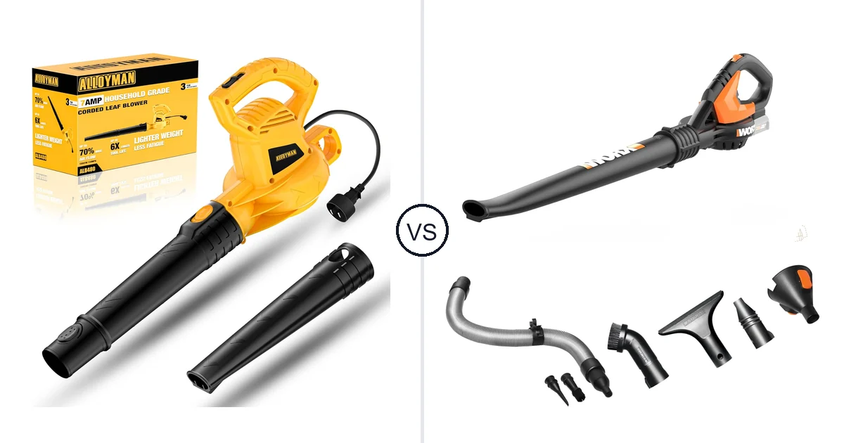 Comparison of Alloyman Corded Leaf Blower-yellow and WORX WG545