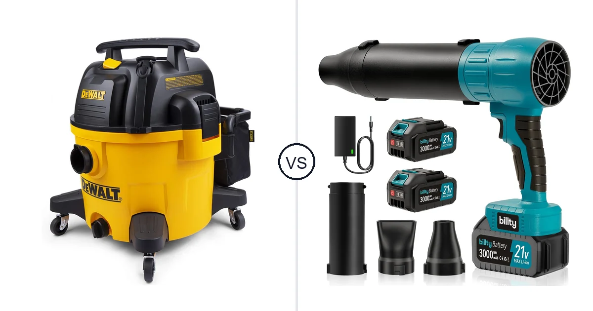 Comparison of DEWALT 9 Gallon Wet/Dry VAC and billty Cordless Leaf Blower