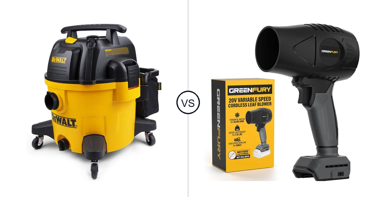 Comparison of DEWALT 9 Gallon Wet/Dry VAC and GREENFURY Cordless Leaf Blower Compatible