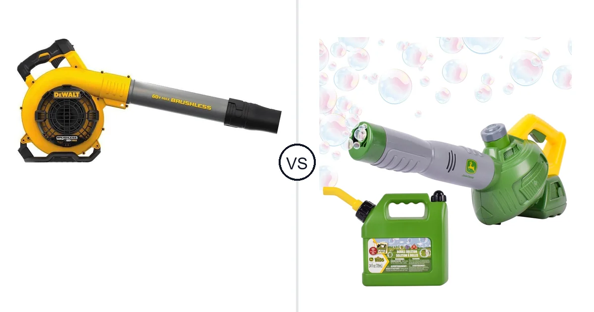 Comparison of DEWALT DCBL770B and John Deere Bubble Leaf Blower Toy for