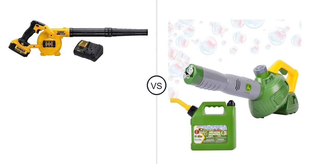 Comparison of DEWALT DCE100M1 and John Deere Bubble Leaf Blower Toy for