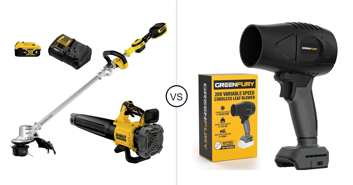 Comparison of DEWALT DCKO222M1 and GREENFURY Cordless Leaf Blower Compatible