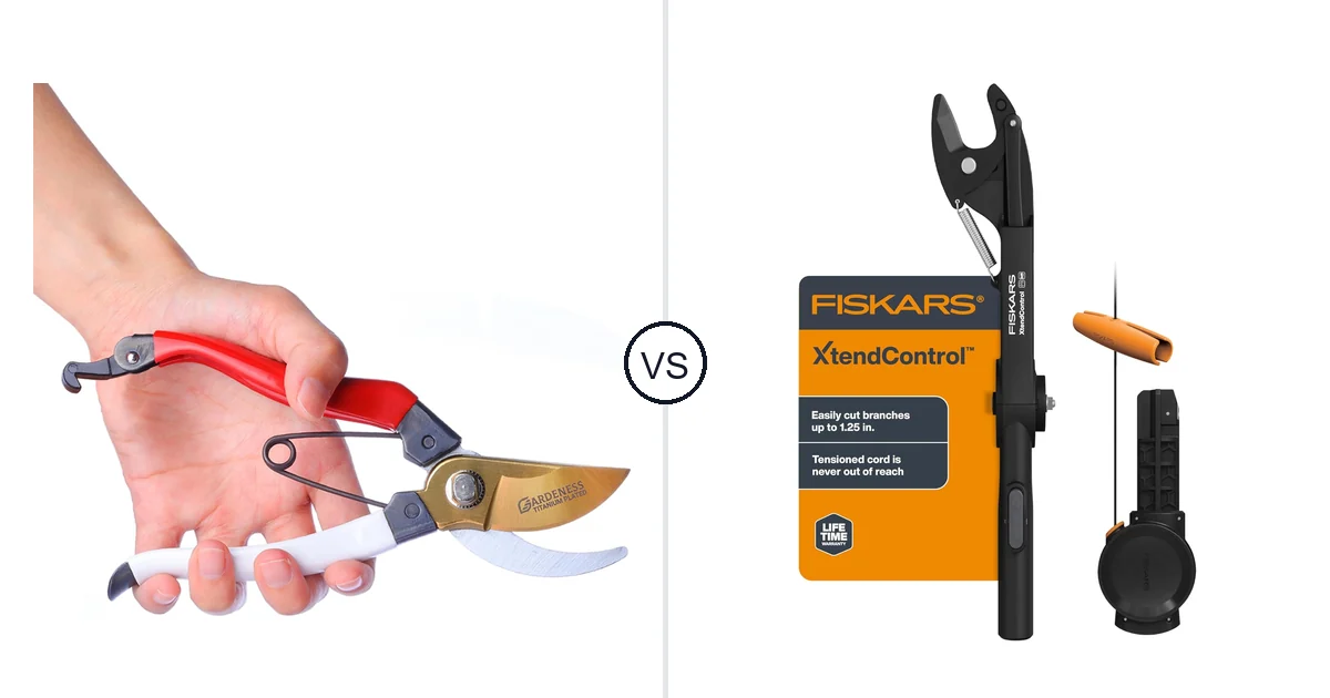 Comparison of Gardeness S–M hand, titanium coated and Fiskars Pruning Head and Cord Reel