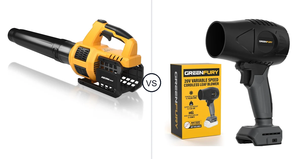 Comparison of HEINPRO Cordless Leaf Blower Compatible and GREENFURY Cordless Leaf Blower Compatible