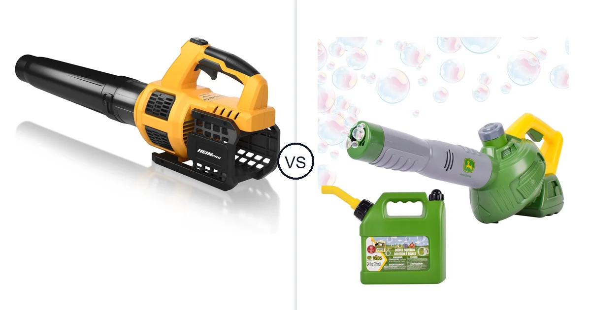 Comparison of HEINPRO Cordless Leaf Blower Compatible and John Deere Bubble Leaf Blower Toy for