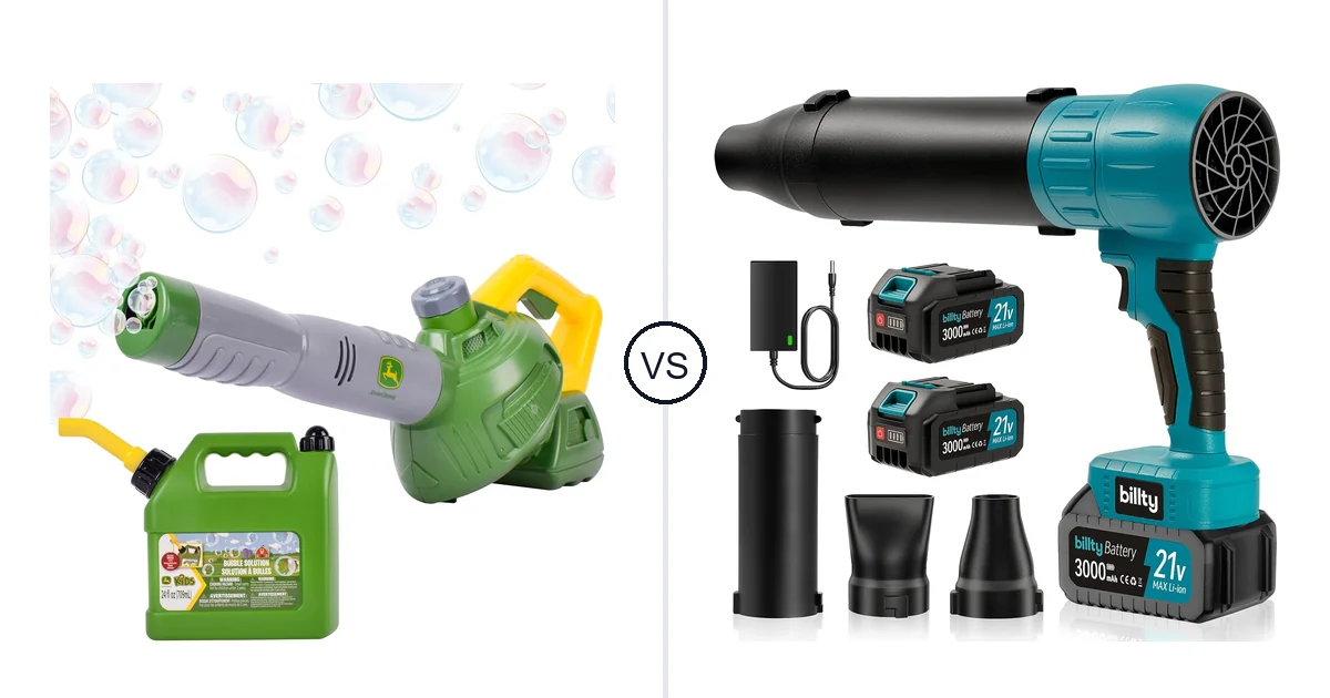 Comparison of John Deere Bubble Leaf Blower Toy for and billty Cordless Leaf Blower