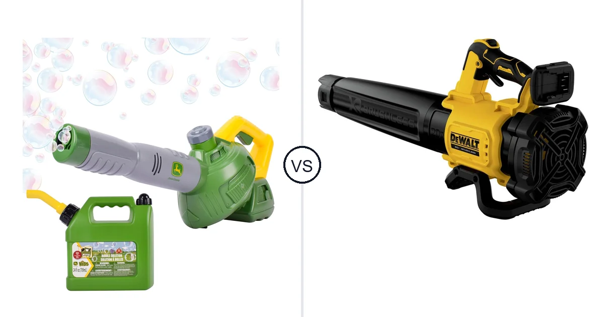 Comparison of John Deere Bubble Leaf Blower Toy for and DEWALT DCBL722B