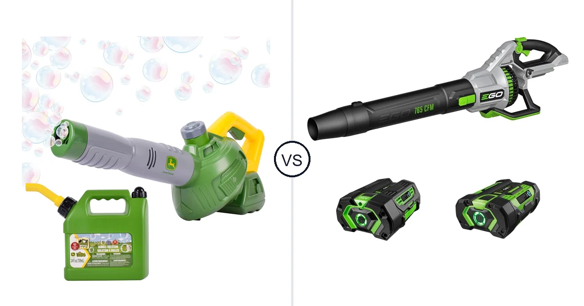 Comparison of John Deere Bubble Leaf Blower Toy for and EGO Power+ LB7654