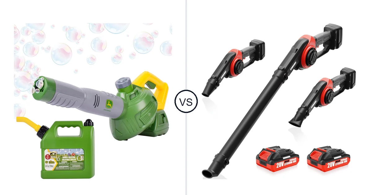 Comparison of John Deere Bubble Leaf Blower Toy for and EWORK EK-DLB21A-2MR