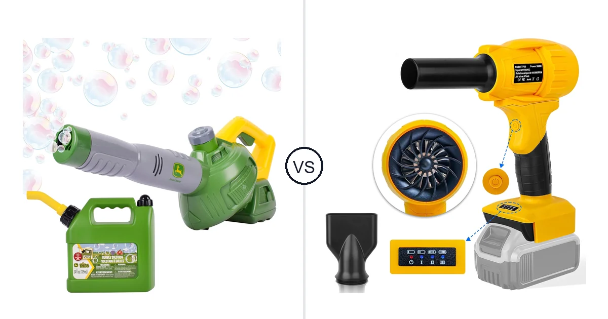 Comparison of John Deere Bubble Leaf Blower Toy for and Fargarloo TF08