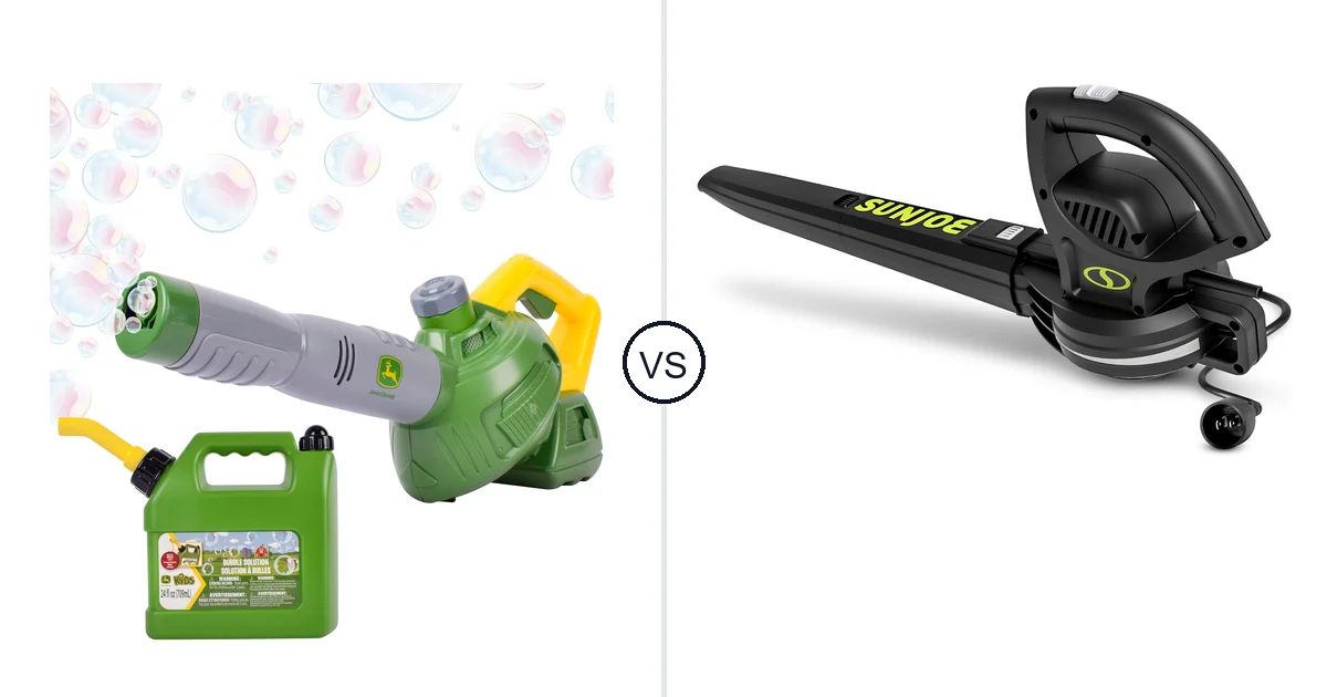 Comparison of John Deere Bubble Leaf Blower Toy for and Sun Joe SBJ597E