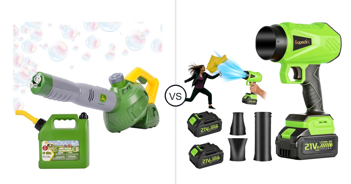Comparison of John Deere Bubble Leaf Blower Toy for and SUPEAIR 667667