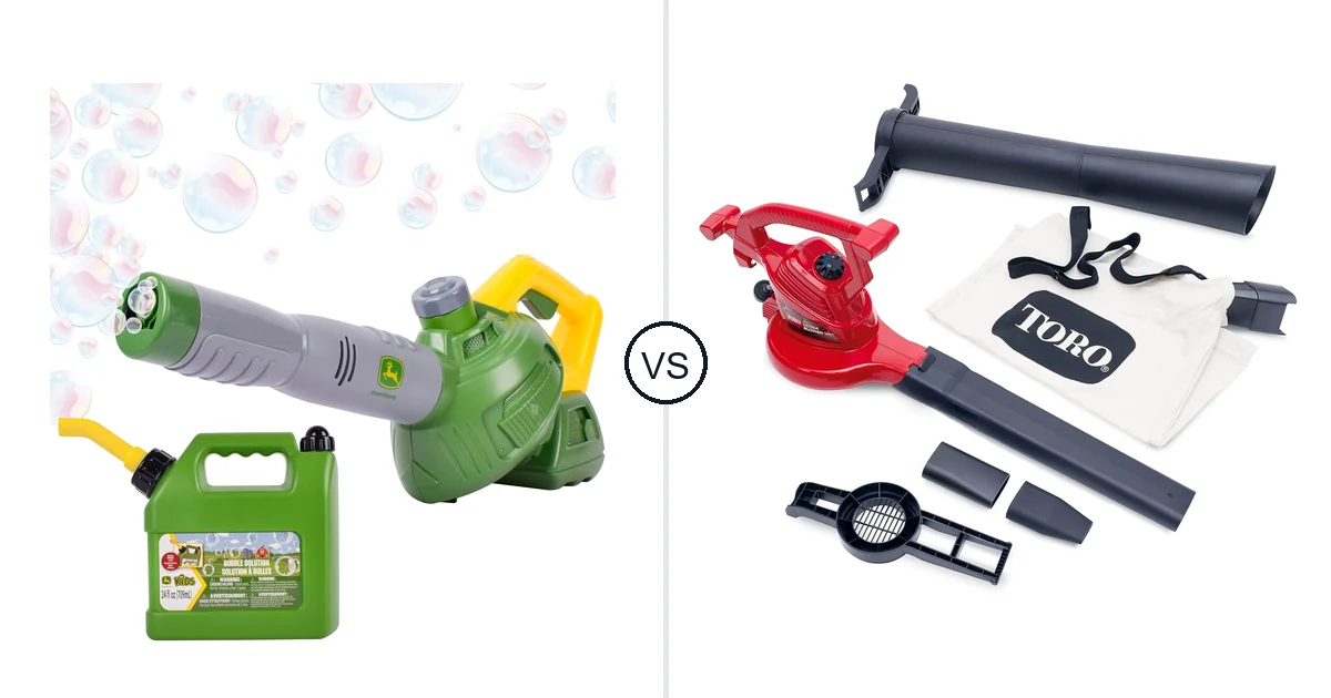 Comparison of John Deere Bubble Leaf Blower Toy for and Toro 51619