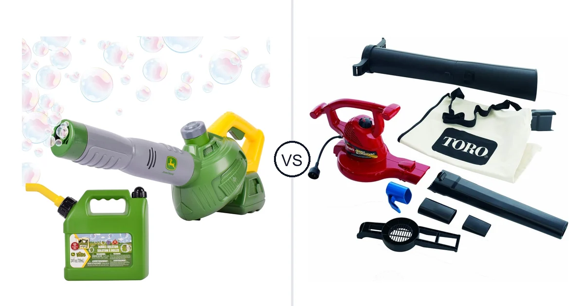 Comparison of John Deere Bubble Leaf Blower Toy for and Toro Handheld