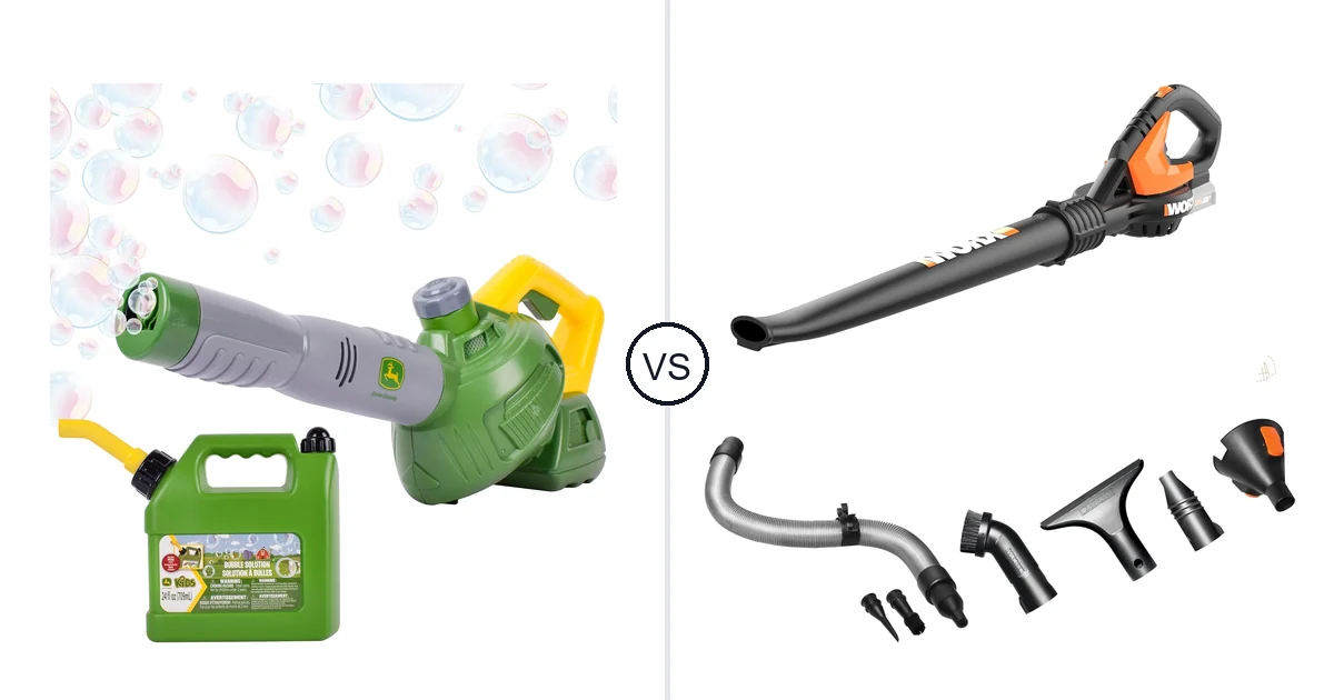 Comparison of John Deere Bubble Leaf Blower Toy for and WORX WG545