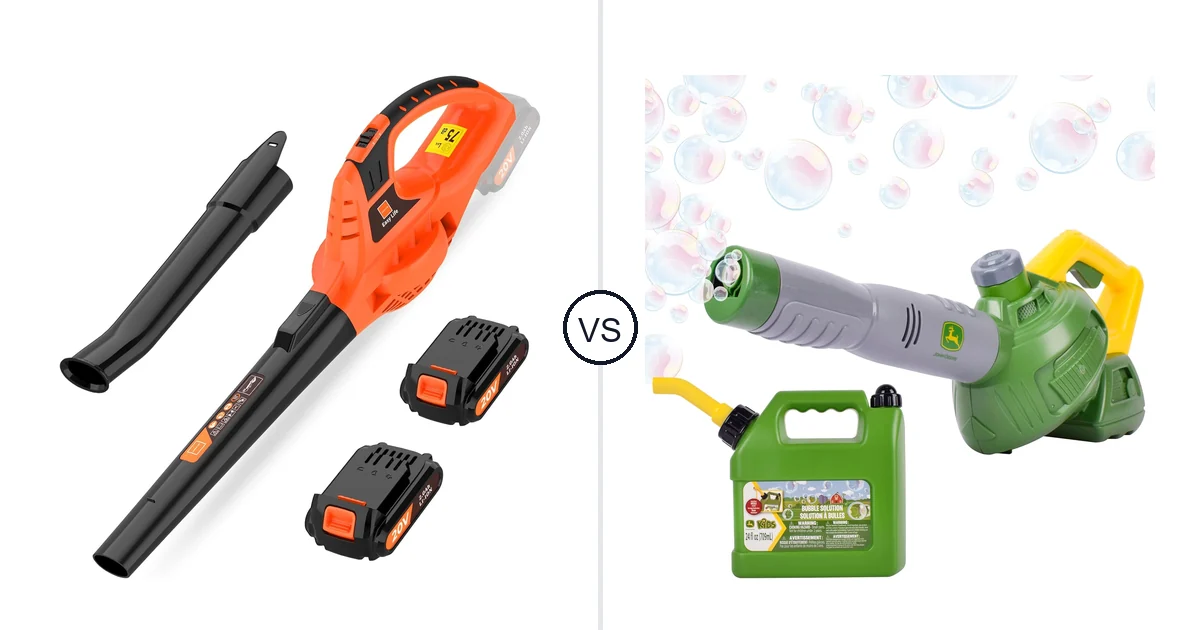 Comparison of Leisch Life Cordless Leaf Blower and John Deere Bubble Leaf Blower Toy for