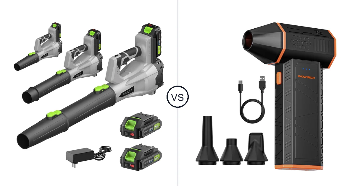 Comparison of Steelite 21V and WOLFBOX MegaFlow 50 Compressed Air Duster-110000RPM Super