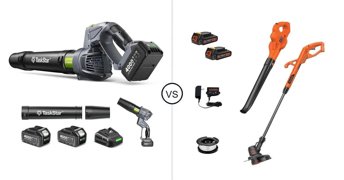 Comparison of TaskStar Cordless Rotary Leaf Blower and BLACK+DECKER LCC222