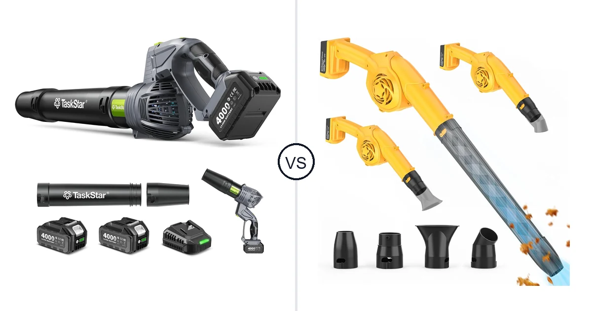 Comparison of TaskStar Cordless Rotary Leaf Blower and denqir Leaf Blower