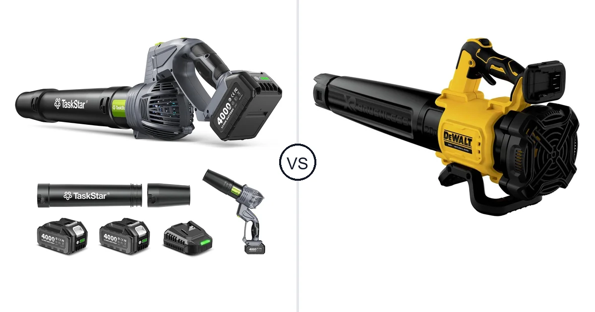 Comparison of TaskStar Cordless Rotary Leaf Blower and DEWALT DCBL722B