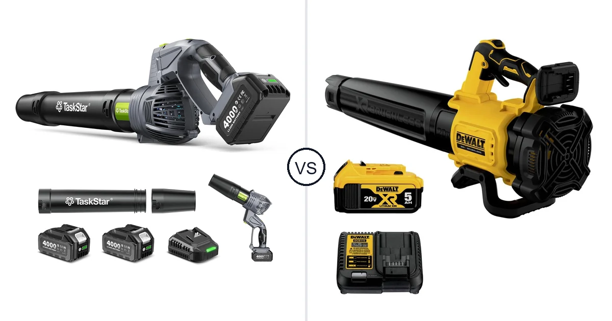 Comparison of TaskStar Cordless Rotary Leaf Blower and DEWALT DCBL722P1