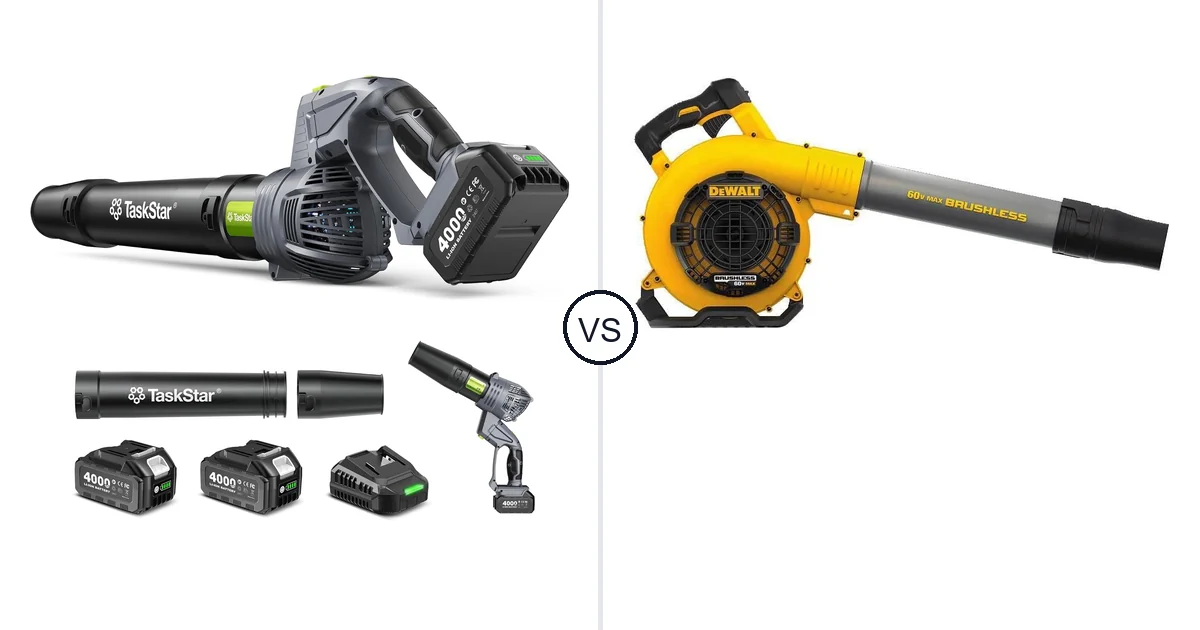 Comparison of TaskStar Cordless Rotary Leaf Blower and DEWALT DCBL770B