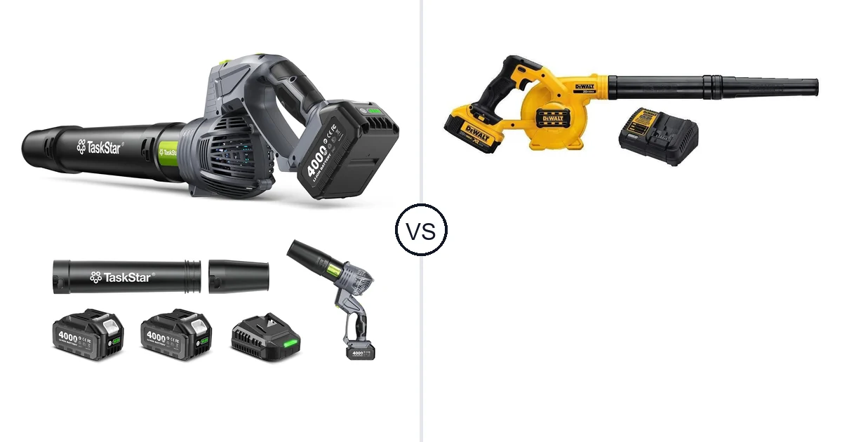 Comparison of TaskStar Cordless Rotary Leaf Blower and DEWALT DCE100M1