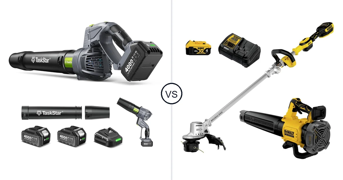 Comparison of TaskStar Cordless Rotary Leaf Blower and DEWALT DCKO222M1