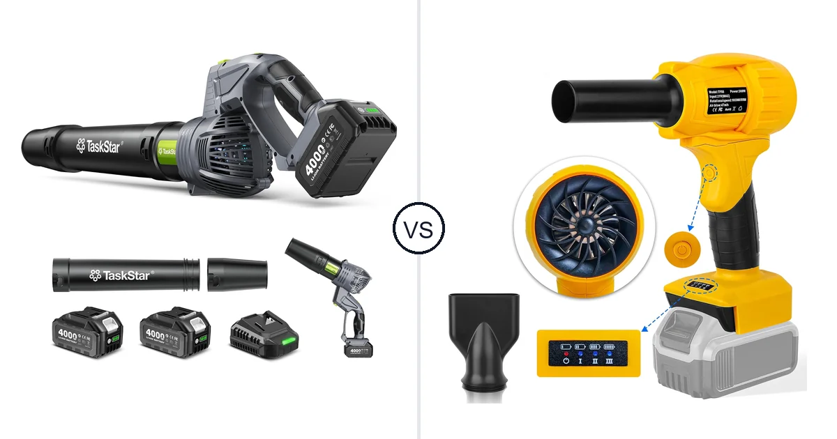 Comparison of TaskStar Cordless Rotary Leaf Blower and Fargarloo TF08
