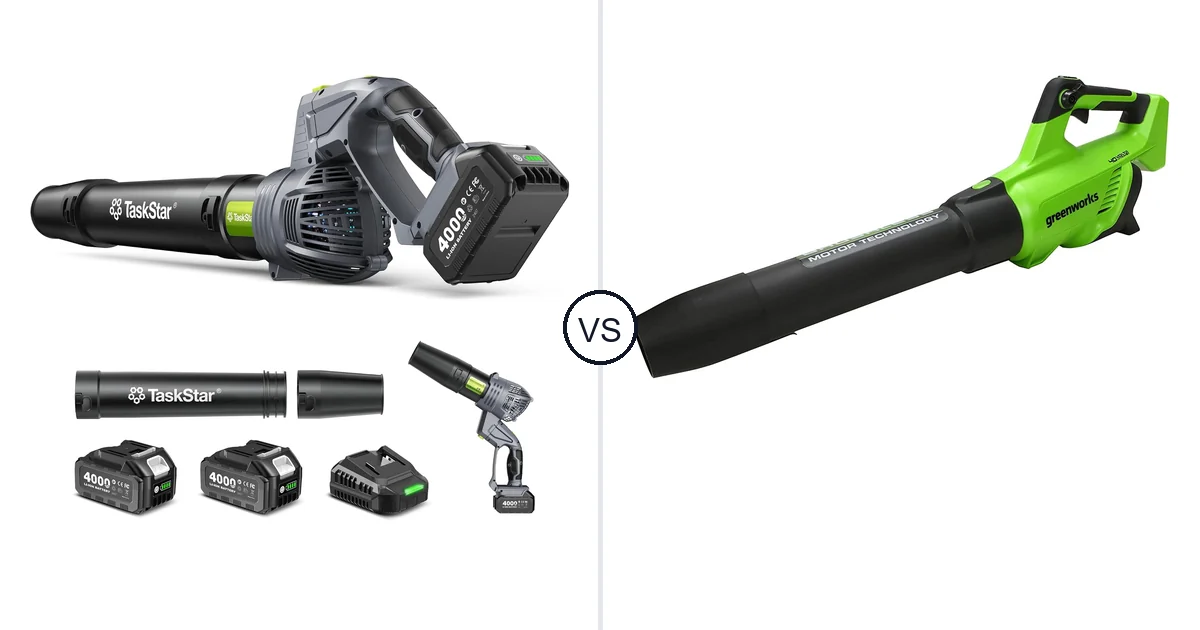 Comparison of TaskStar Cordless Rotary Leaf Blower and Greenworks 40V