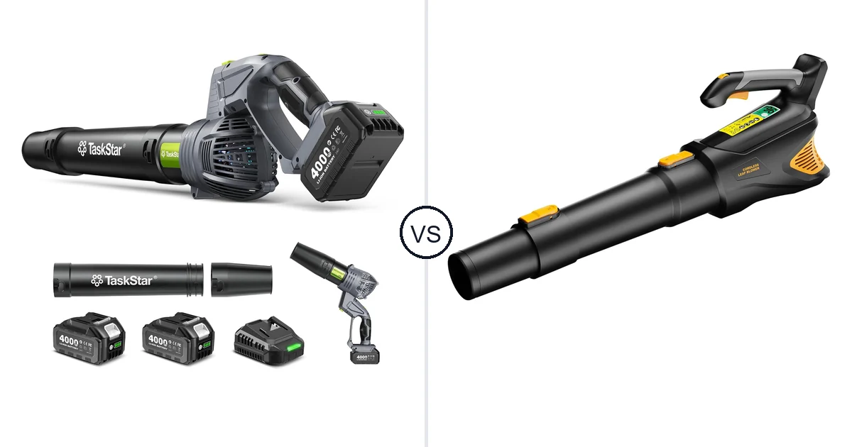 Comparison of TaskStar Cordless Rotary Leaf Blower and HEINPRO Cordless Leaf Blower 500CFM Compatible